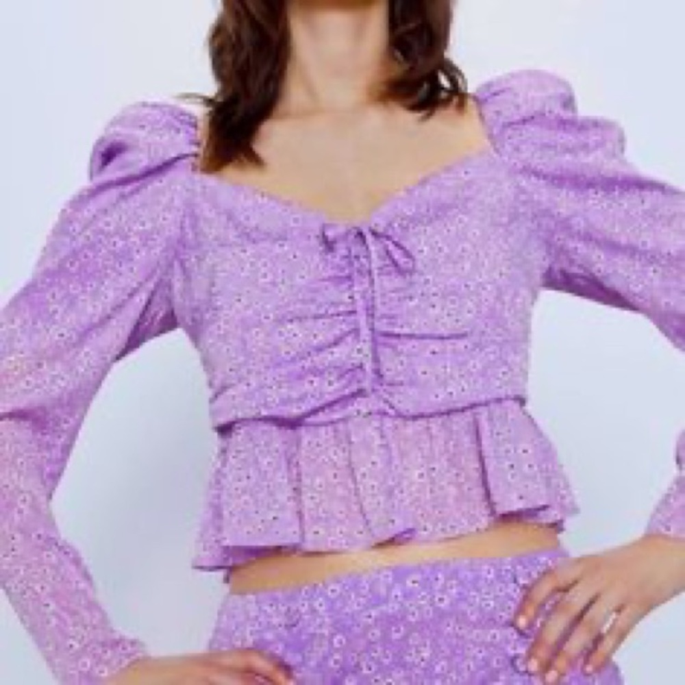 Zara Purple Ruched Ruffled Blouse - Picture 3 of 5